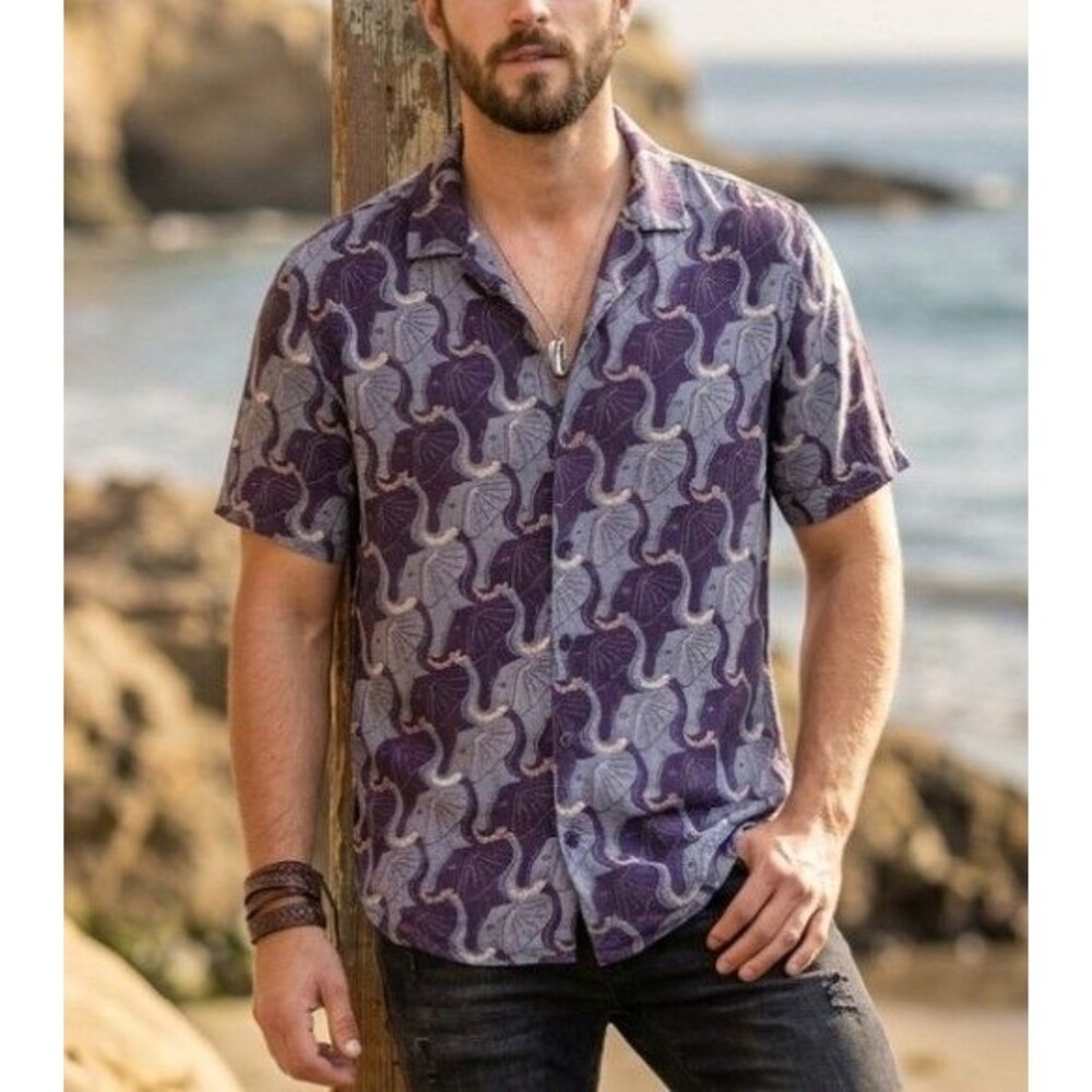 NWT Earthbound Trading Co Size S Purple Elephant Shirt Hawaiian Hippie Boho $35